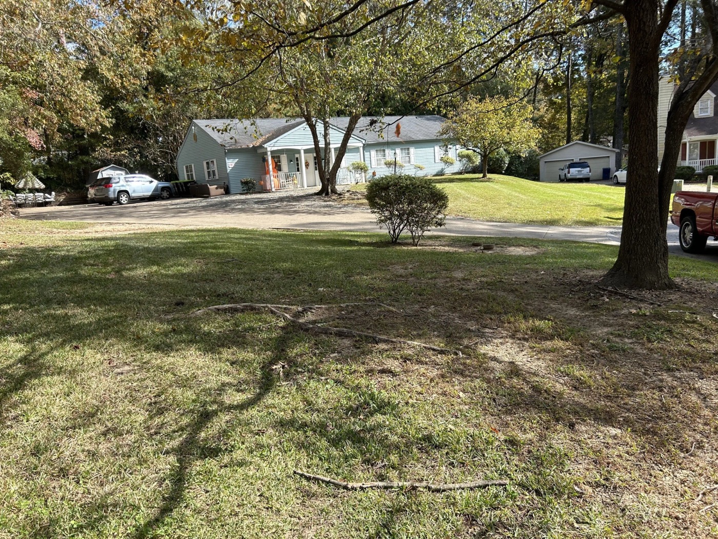 Residential yard prepared for seasonal stick and debris cleanup